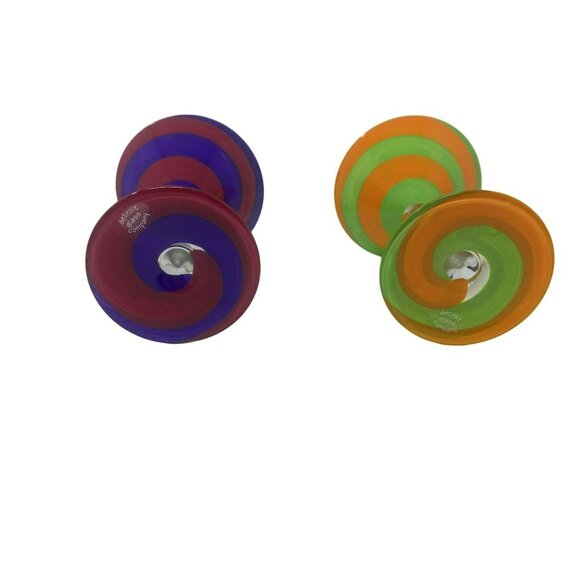 Set of 2 Detroit Glass Company Hand-Painted Swirl Martini Glasses Orange/Green a - Picture 2 of 3